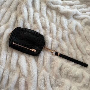 Alexander Wang Black Pebbled Leather Wristlet Pouch Rose Gold Hardware
